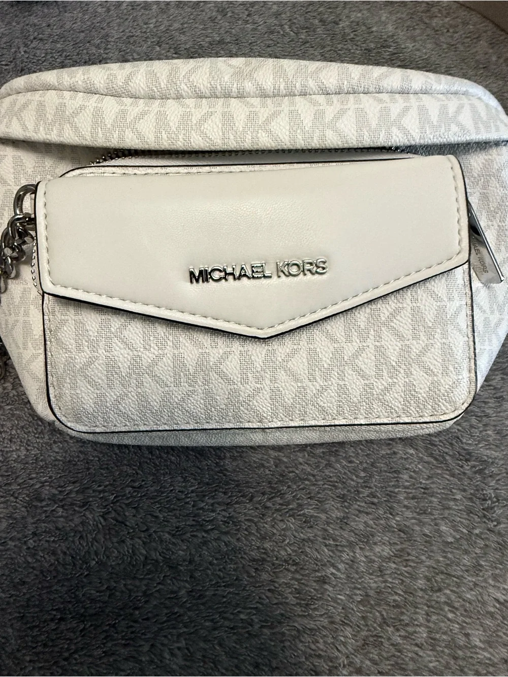Michael Kors White Monogram Crossbody Belt Bag